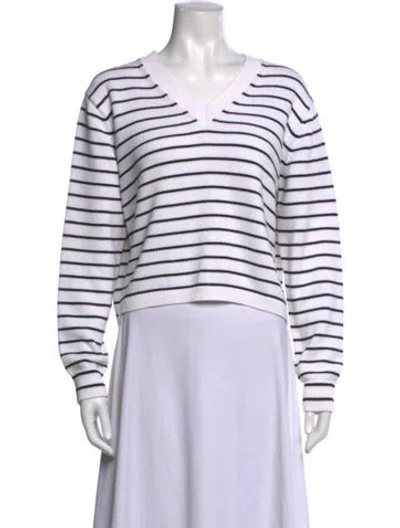 Pre-owned Theory Striped V-neck Sweater In White