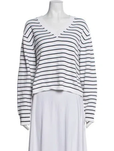 Pre-owned Theory Striped V-neck Sweater In White