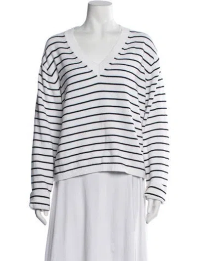 Pre-owned Theory Striped V-neck Sweater In White