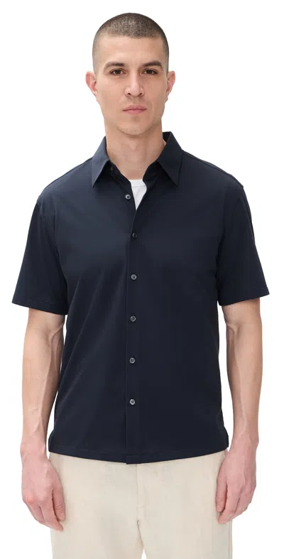 Theory Structure Knit Irving Short Sleeve Shirt Eclipse In Black