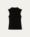 Theory Mock Neck Wool-blend Shell In Black