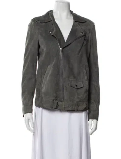 Pre-owned Theory Suede Biker Jacket In Gray
