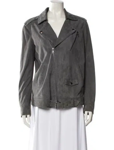 Pre-owned Theory Suede Biker Jacket In Gray