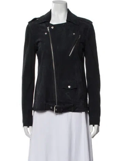 Pre-owned Theory Suede Biker Jacket In Gray