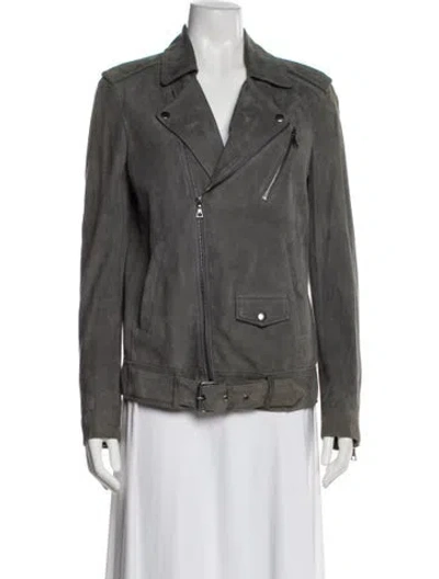 Pre-owned Theory Suede Biker Jacket In Gray