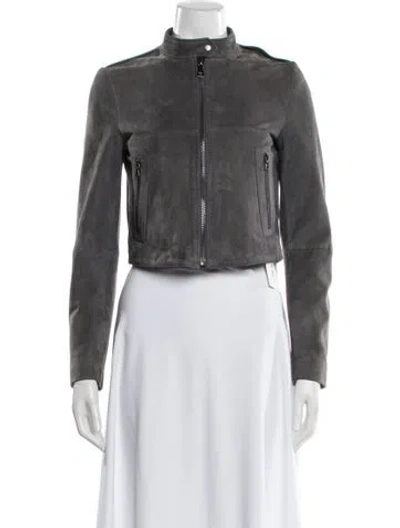 Pre-owned Theory Suede Biker Jacket In Gray
