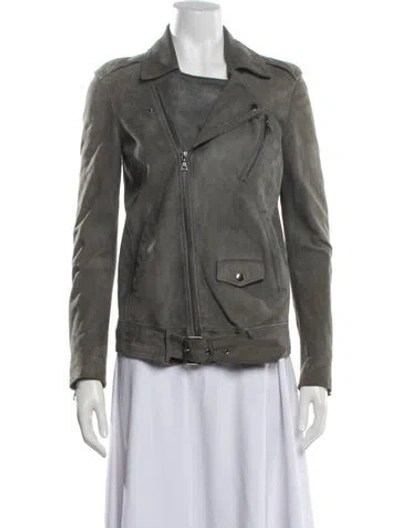 Pre-owned Theory Suede Biker Jacket In Green/grey