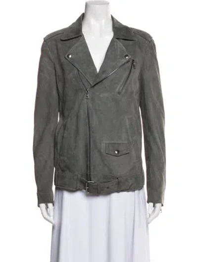 Pre-owned Theory Suede Biker Jacket In Grey