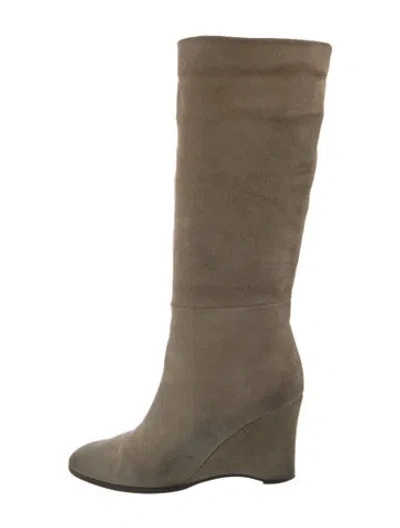 Pre-owned Theory Suede Boots In Green