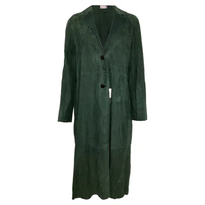 Theory Suede Coat In Green Lamb Leather