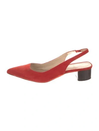 Pre-owned Theory Suede Colorblock Pattern Slingback Flats In Red