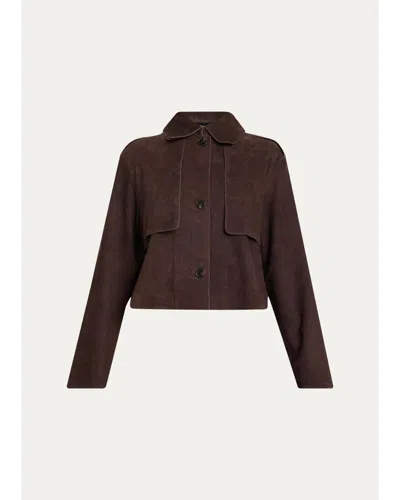 Theory Suede Cropped Trench Coat In Brown