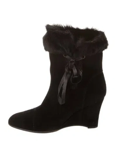 Pre-owned Theory Suede Fur Trim Boots In Black