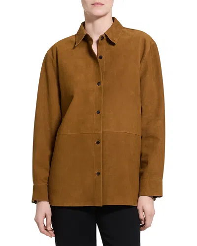 Theory Suede Shirt Jacket In Brown