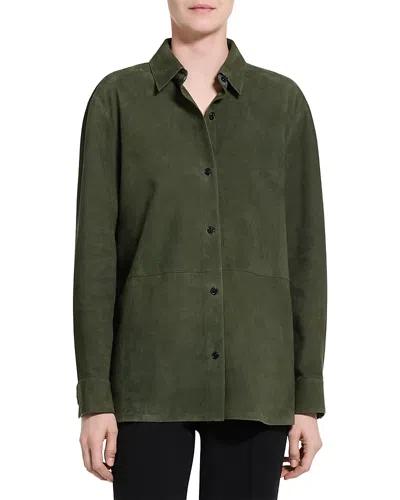Theory Classic Boxy Fit Suede Shirt Jacket In Green