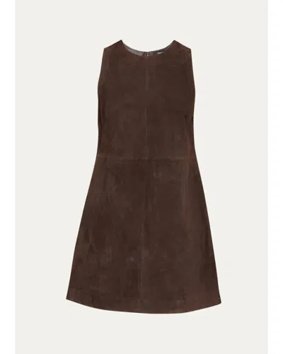 Theory Suede Sleeveless Mini A-line Dress In Brown