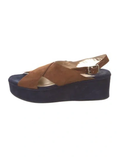 Pre-owned Theory Suede Slingback Sandals In Blue