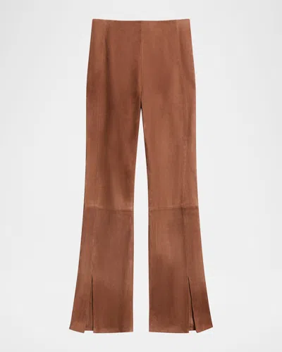 Theory Suede Slit Flare Pants In Brown