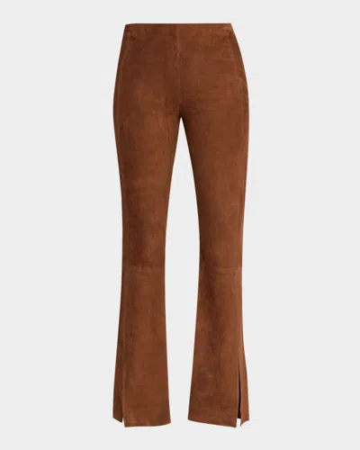 Theory Suede Slit Flare Pants In Brown