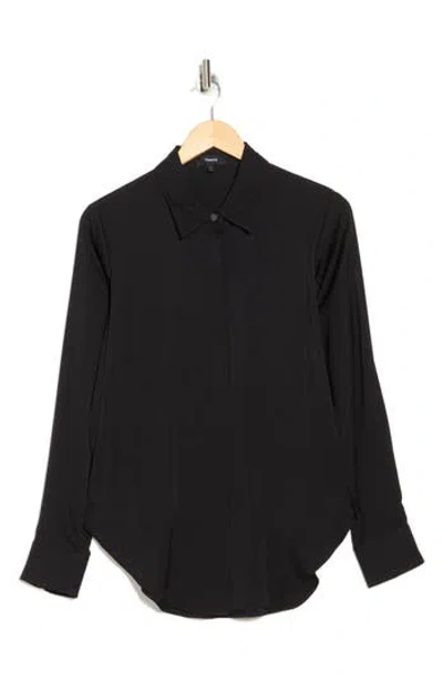 Theory Sunaya Modern Stretch Silk Button-up Shirt In Black