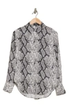 Theory Sunaya Silk Snakeskin Button Front Top In Gray