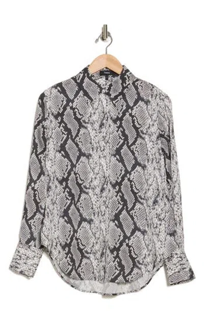 Theory Sunaya Silk Snakeskin Button Front Top In Gray