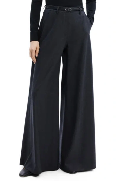 Theory Super Wide Leg Pants In Charcoal Melange