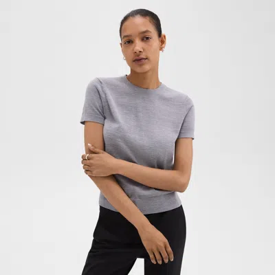 Theory Short-sleeve Sweater In Regal Wool In Cool Heather Grey