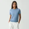 Theory Short-sleeve Sweater In Regal Wool In Stone Blue