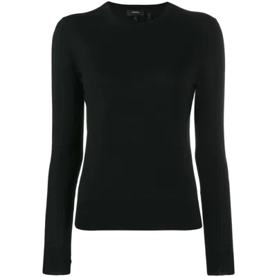 Theory Regal Merino Wool Knit Crewneck Top In Black