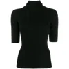 Theory Leenda Regal Merino Wool Short-sleeve Mock-neck Top In Black
