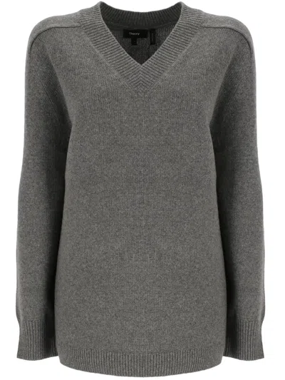Theory Karenia Neue V-neck Jumper In Grey