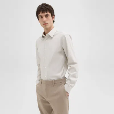 Theory Sylvain Shirt In Checked Poplin In Taupe/white