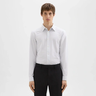 Theory Sylvain Shirt In Striped Structure Knit In White/olympic