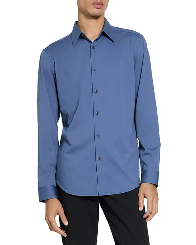 Theory Sylvain Nd Structure Knit Button-up Shirt In Blue