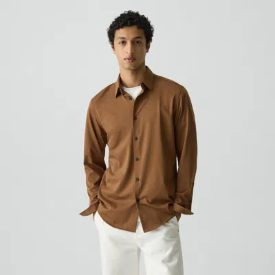 Theory Sylvain Shirt In Structure Knit In Brown