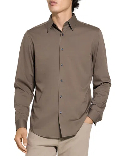 Theory Sylvain Nd Structure Knit Button-up Shirt In Brown