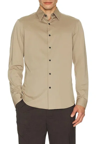 Theory Sylvain Structure Knit Shirt In Brown
