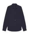 Theory Irving Linen Button Down Shirt In Eclipse