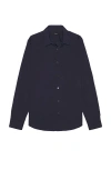 Theory Irving Linen Button Down Shirt In Navy