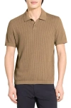 Theory Short Sleeve Cable Knit Polo In Tactile Cotton In Brown