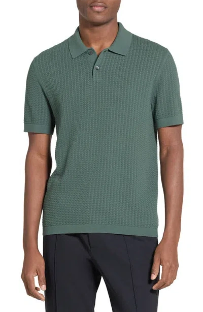 Theory Short Sleeve Cable Knit Polo In Tactile Cotton In Green