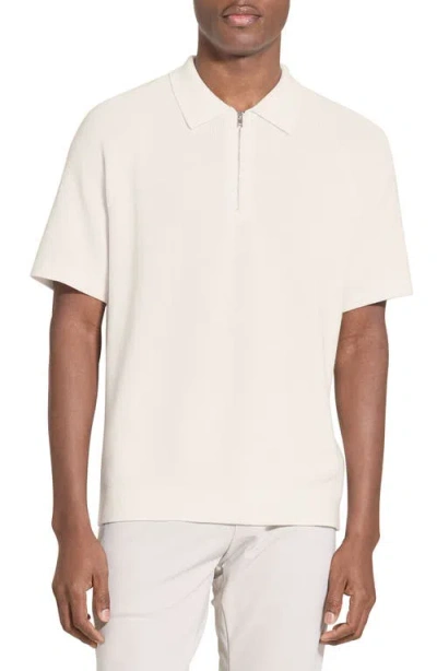 Theory Tactile Cotton Quarter Zip Polo In Neutral