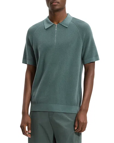 Theory Tactile Cotton Quarter Zip Polo In Green