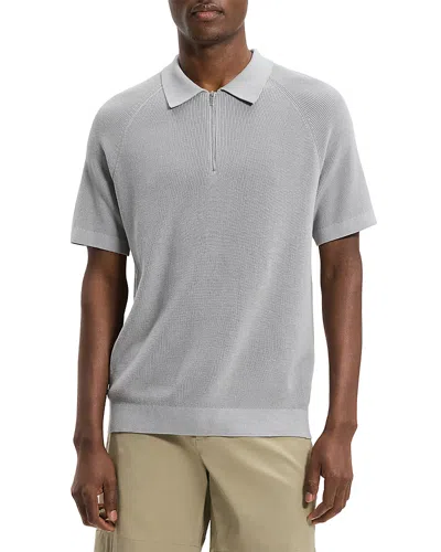 Theory Tactile Cotton Quarter Zip Polo In Gray