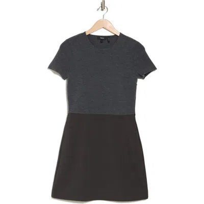 Theory Tailor Mixed Media Wool Blend Minidress In Charcoal Melange
