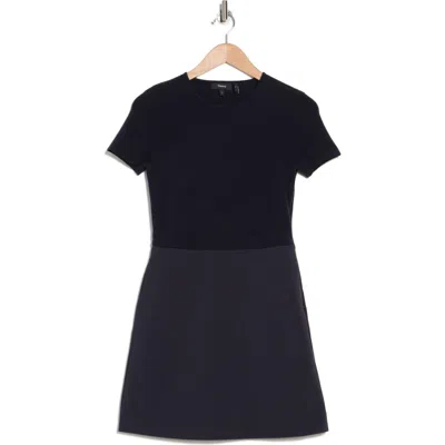 Theory Tailor Mixed Media Wool Blend Minidress In Nocturne Navy