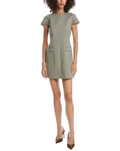 Theory Tailor Zip Wool-blend Mini Dress In Green