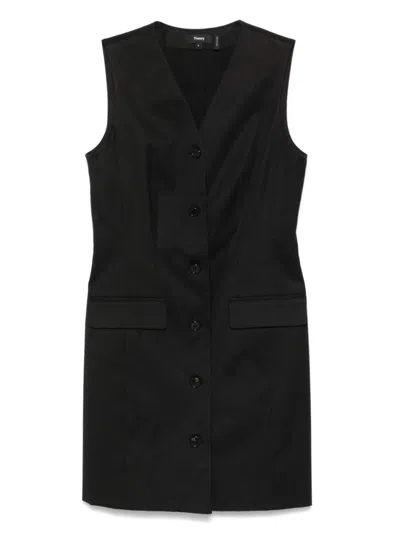 THEORY THEORY TAILORED BLACK COTTON BLAZER DRESS WITH FLAP POCKETS