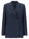 Theory Double-breasted Blazer In Viscose Twill In Blue